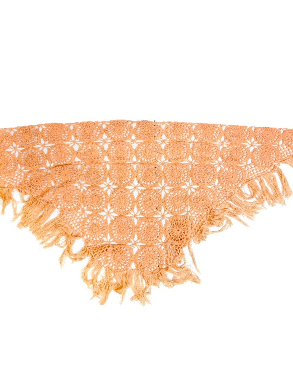 Vintage 1970s Handmade Crochet Boho Triangle Fringe Wrap / Shawl